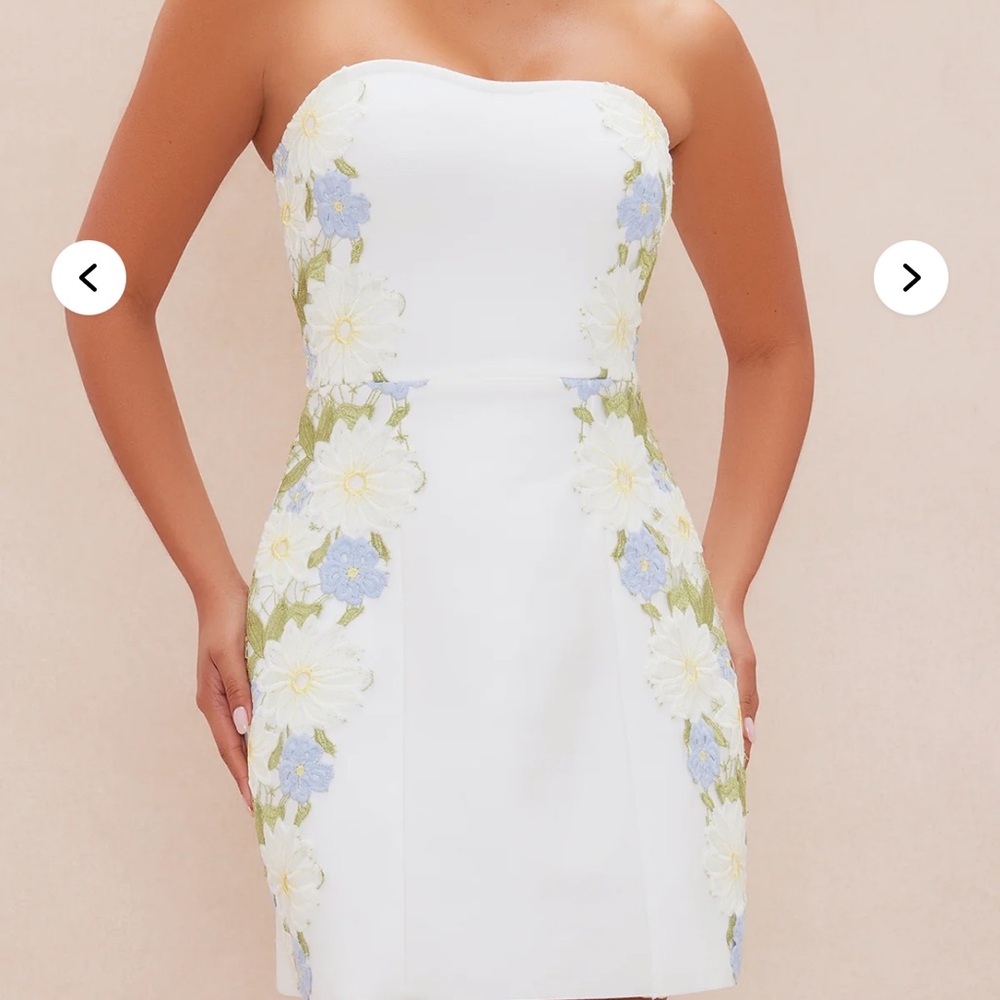 Fashion Nova White Floral Strapless Mini Dress